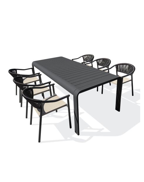 Ensemble table de jardin Hanoi en aluminium et 6 fauteuils Sumba gris anthracite - 7 pièces