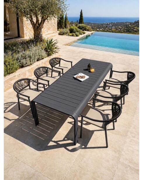 Ensemble table de jardin Hanoi en aluminium et 6 fauteuils Sumba gris anthracite - 7 pièces
