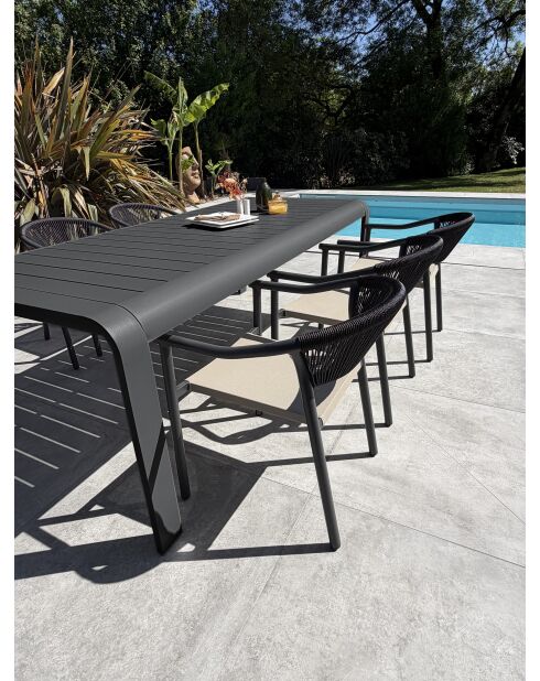 Ensemble table de jardin Hanoi en aluminium et 6 fauteuils Sumba gris anthracite - 7 pièces