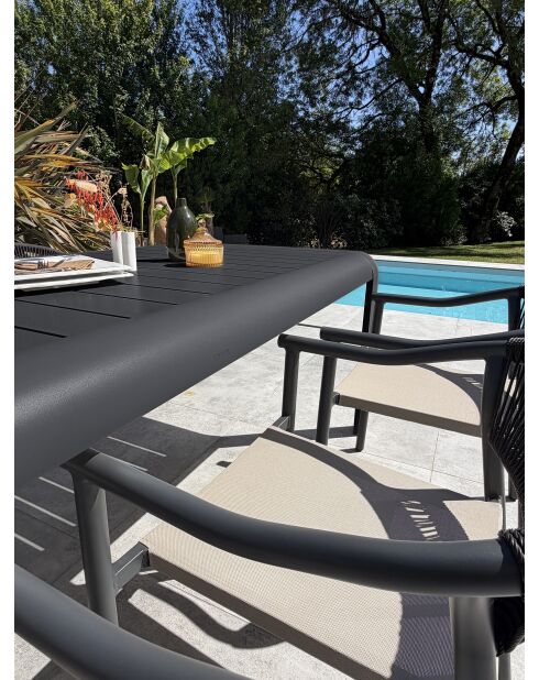 Ensemble table de jardin Hanoi en aluminium et 6 fauteuils Sumba gris anthracite - 7 pièces