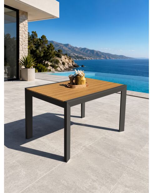 Tonga tuintafel in aluminium en polywood blad in antracietgrijze houtlook - 120x80 cm