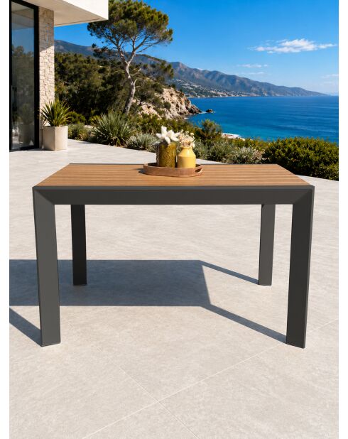 Tonga tuintafel in aluminium en polywood blad in antracietgrijze houtlook - 120x80 cm