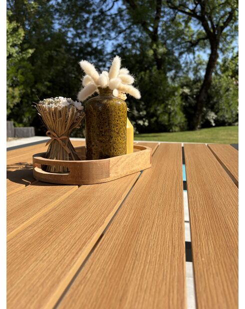 Tonga tuintafel in aluminium en polywood blad in antracietgrijze houtlook - 120x80 cm