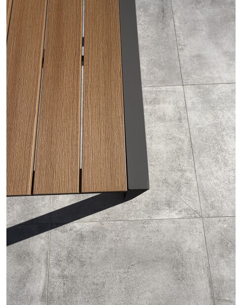 Tonga tuintafel in aluminium en polywood blad in antracietgrijze houtlook - 120x80 cm