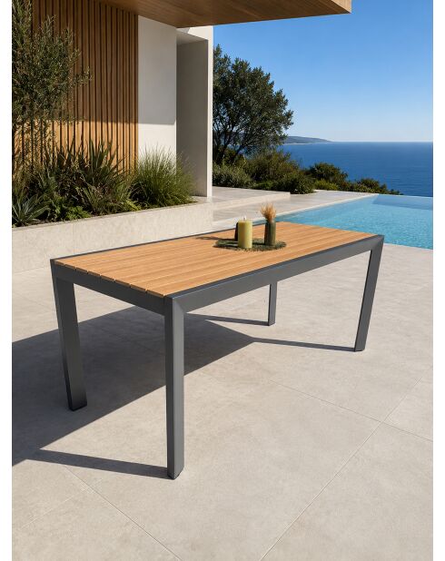 Tonga tuintafel in aluminium en polywood blad in antracietgrijze houtlook - 170x80 cm