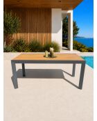 Tonga tuintafel in aluminium en polywood blad in antracietgrijze houtlook - 170x80 cm