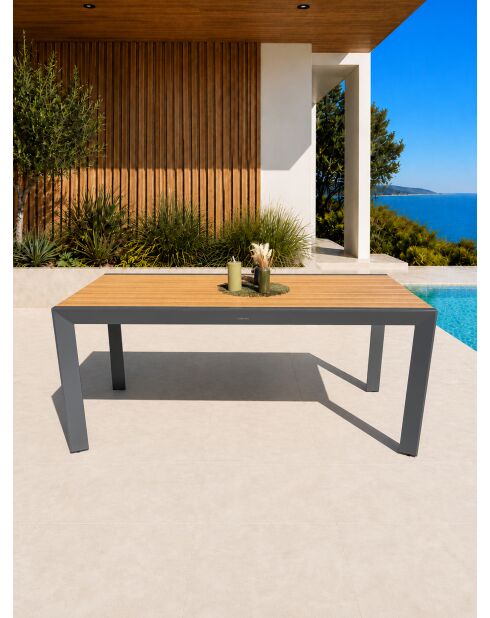 Tonga tuintafel in aluminium en polywood blad in antracietgrijze houtlook - 170x80 cm