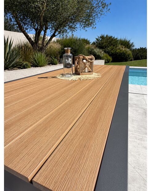 Tonga tuintafel in aluminium en polywood blad in antracietgrijze houtlook - 170x80 cm