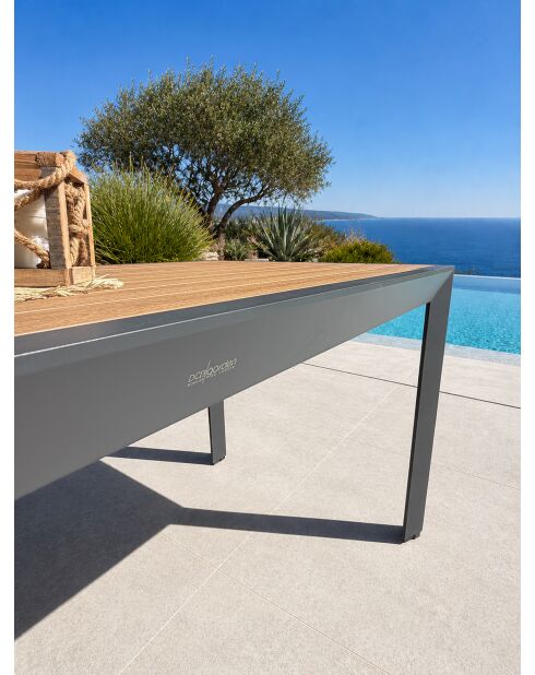 Tonga tuintafel in aluminium en polywood blad in antracietgrijze houtlook - 170x80 cm
