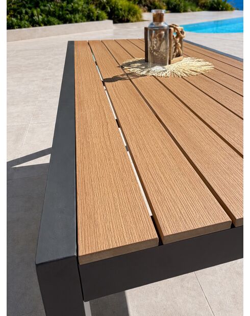 Tonga tuintafel in aluminium en polywood blad in antracietgrijze houtlook - 170x80 cm