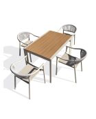 Ensemble repas d'une table de jardin Tonga en aluminium et plateau polywood aspect bois et 4 fauteuils Sumba grège - 5 pièces
