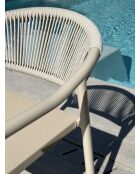 Ensemble repas d'une table de jardin Tonga en aluminium et plateau polywood aspect bois et 4 fauteuils Sumba grège - 5 pièces