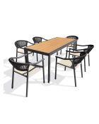 Ensemble table de jardin Tonga en aluminium et plateau polywood aspect bois et 6 fauteuils Sumba gris anthracite - 7 pièces