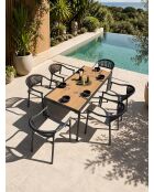 Ensemble table de jardin Tonga en aluminium et plateau polywood aspect bois et 6 fauteuils Sumba gris anthracite - 7 pièces