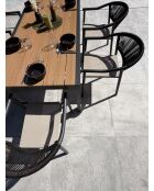 Ensemble table de jardin Tonga en aluminium et plateau polywood aspect bois et 6 fauteuils Sumba gris anthracite - 7 pièces