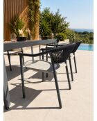 Ensemble table de jardin Tonga en aluminium et plateau polywood aspect bois et 6 fauteuils Sumba gris anthracite - 7 pièces