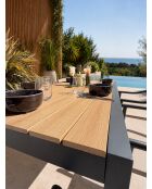 Ensemble table de jardin Tonga en aluminium et plateau polywood aspect bois et 6 fauteuils Sumba gris anthracite - 7 pièces