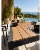 Ensemble table de jardin Tonga en aluminium et plateau polywood aspect bois et 6 fauteuils Sumba gris anthracite - 7 pièces