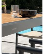 Ensemble table de jardin Tonga en aluminium et plateau polywood aspect bois et 6 fauteuils Sumba gris anthracite - 7 pièces
