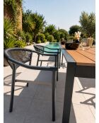 Ensemble table de jardin Tonga en aluminium et plateau polywood aspect bois et 6 fauteuils Sumba gris anthracite - 7 pièces
