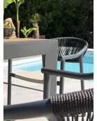 Ensemble table de jardin Tonga en aluminium et plateau polywood aspect bois et 6 fauteuils Sumba gris anthracite - 7 pièces