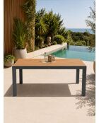 Ensemble table de jardin Tonga en aluminium et plateau polywood aspect bois et 6 fauteuils Sumba gris anthracite - 7 pièces