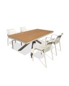 Ensemble table de jardin Lamu en aluminium et plateau polywood aspect bois et 4 fauteuils Tiago sable grège - 5 pièces