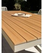 Ensemble table de jardin Lamu en aluminium et plateau polywood aspect bois et 4 fauteuils Tiago sable grège - 5 pièces