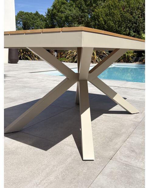 Ensemble table de jardin Lamu en aluminium et plateau polywood aspect bois et 4 fauteuils Tiago sable grège - 5 pièces