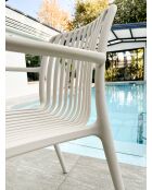 Ensemble table de jardin Lamu en aluminium et plateau polywood aspect bois et 4 fauteuils Tiago sable grège - 5 pièces