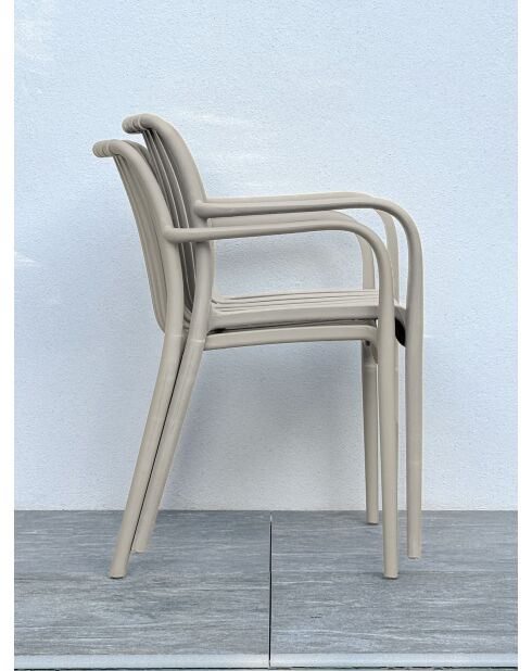 Ensemble table de jardin Lamu en aluminium et plateau polywood aspect bois et 4 fauteuils Tiago sable grège - 5 pièces
