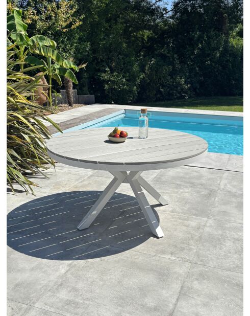 Elba ronde aluminium tuintafel met wit polywood blad - D.142 cm
