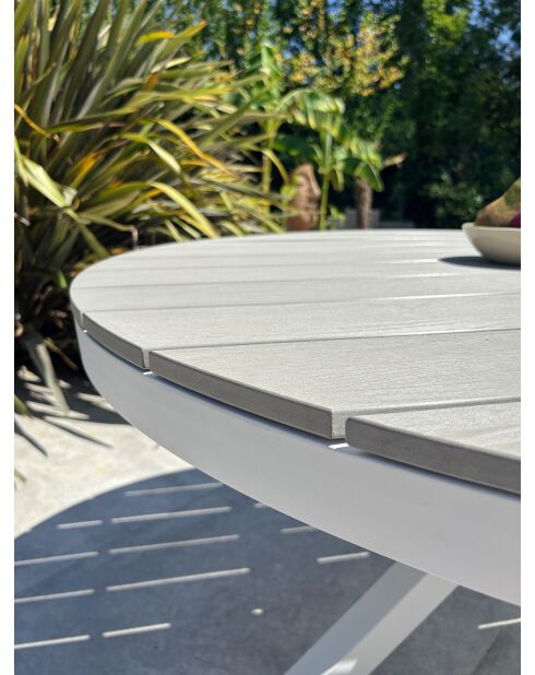Elba ronde aluminium tuintafel met wit polywood blad - D.142 cm