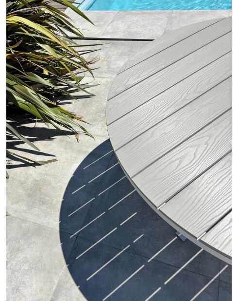 Elba ronde aluminium tuintafel met wit polywood blad - D.142 cm