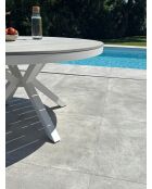 Elba ronde aluminium tuintafel met wit polywood blad - D.142 cm