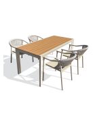 Ensemble table de jardin Tonga en aluminium et plateau polywood aspect bois et 4 fauteuils Sumba grège- 5 pièces