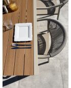 Ensemble table de jardin Tonga en aluminium et plateau polywood aspect bois et 4 fauteuils Sumba grège- 5 pièces