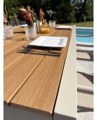 Ensemble table de jardin Tonga en aluminium et plateau polywood aspect bois et 4 fauteuils Sumba grège- 5 pièces
