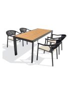 Ensemble table de jardin Tonga en aluminium et plateau polywood aspect bois et 4 fauteuils Sumba gris anthracite - 5 pièces