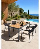 Ensemble table de jardin Tonga en aluminium et plateau polywood aspect bois et 4 fauteuils Sumba gris anthracite - 5 pièces