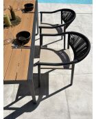 Ensemble table de jardin Tonga en aluminium et plateau polywood aspect bois et 4 fauteuils Sumba gris anthracite - 5 pièces