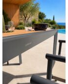 Ensemble table de jardin Tonga en aluminium et plateau polywood aspect bois et 4 fauteuils Sumba gris anthracite - 5 pièces