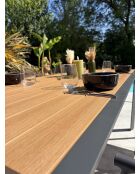 Ensemble table de jardin Tonga en aluminium et plateau polywood aspect bois et 4 fauteuils Sumba gris anthracite - 5 pièces