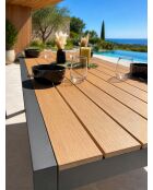 Ensemble table de jardin Tonga en aluminium et plateau polywood aspect bois et 4 fauteuils Sumba gris anthracite - 5 pièces