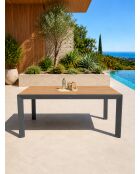 Ensemble table de jardin Tonga en aluminium et plateau polywood aspect bois et 4 fauteuils Sumba gris anthracite - 5 pièces