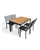 Ensemble repas d'une table de jardin Tonga en aluminium et plateau polywood aspect bois et 4 chaises Tolede empilables gris anthracite - 5 pièces