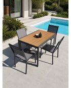 Ensemble repas d'une table de jardin Tonga en aluminium et plateau polywood aspect bois et 4 chaises Tolede empilables gris anthracite - 5 pièces