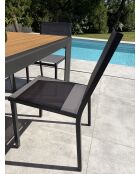 Ensemble repas d'une table de jardin Tonga en aluminium et plateau polywood aspect bois et 4 chaises Tolede empilables gris anthracite - 5 pièces