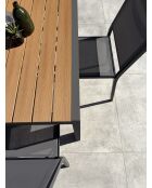 Ensemble repas d'une table de jardin Tonga en aluminium et plateau polywood aspect bois et 4 chaises Tolede empilables gris anthracite - 5 pièces