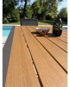 Ensemble repas d'une table de jardin Tonga en aluminium et plateau polywood aspect bois et 4 chaises Tolede empilables gris anthracite - 5 pièces